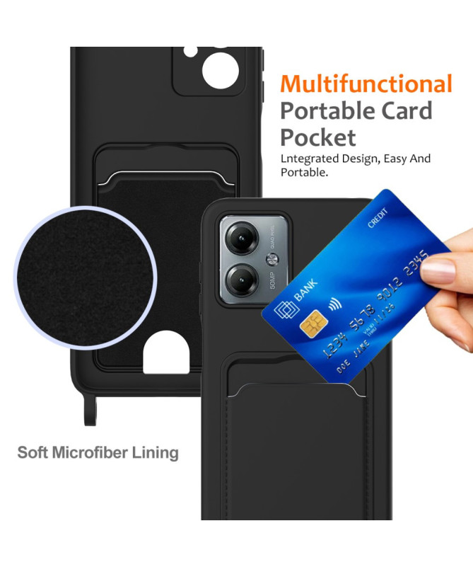 Coque Moto G14 Silicone Liquide à Cordon et Porte-carte