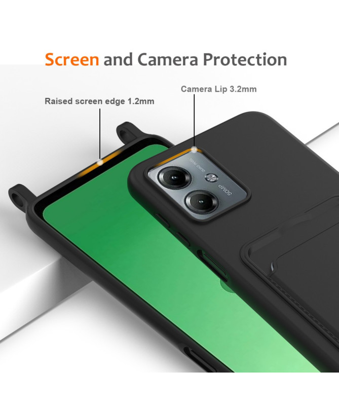 Coque Moto G14 Silicone Liquide à Cordon et Porte-carte