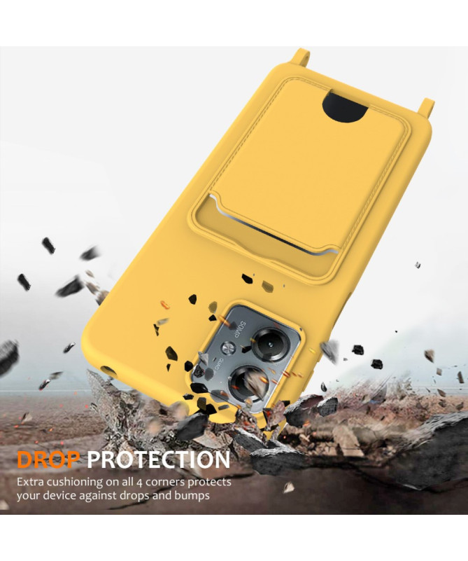 Coque Moto G14 Silicone Liquide à Cordon et Porte-carte