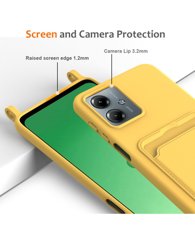Coque Moto G14 Silicone Liquide à Cordon et Porte-carte