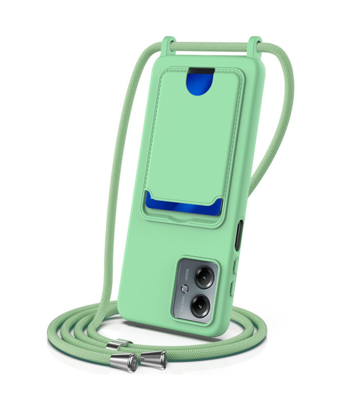 Coque Moto G14 Silicone Liquide à Cordon et Porte-carte