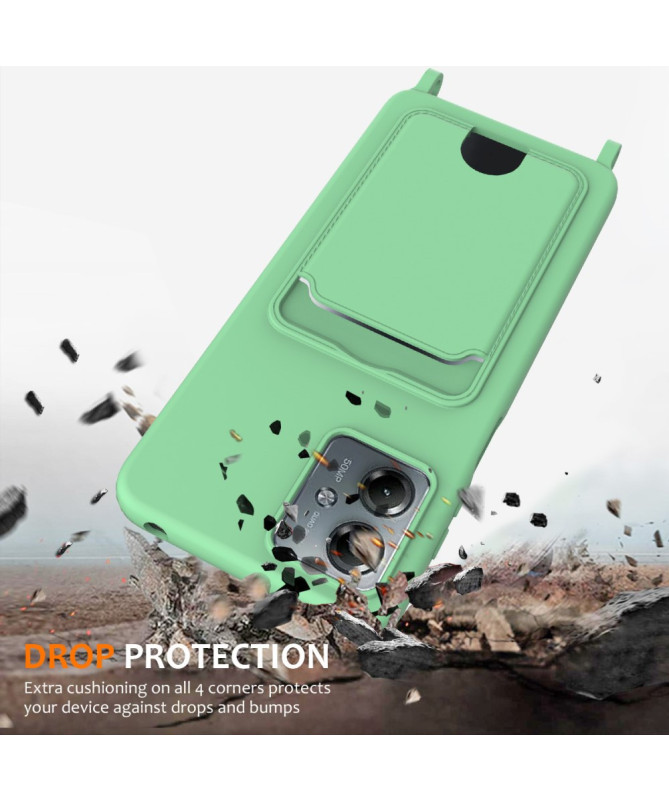 Coque Moto G14 Silicone Liquide à Cordon et Porte-carte