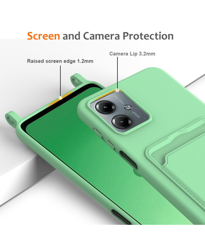 Coque Moto G14 Silicone Liquide à Cordon et Porte-carte