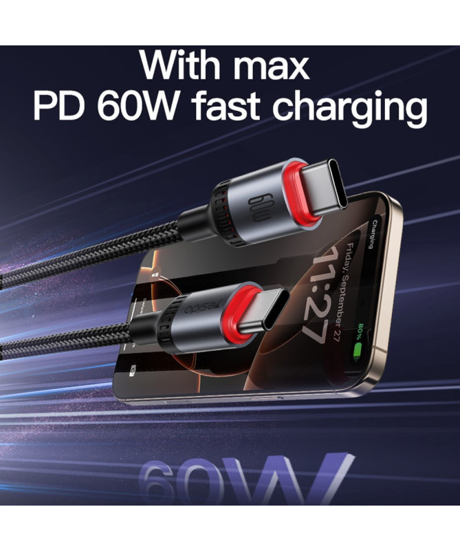 VOLT-LINK | Câble USB-C vers USB-C 60W, charge rapide 2M