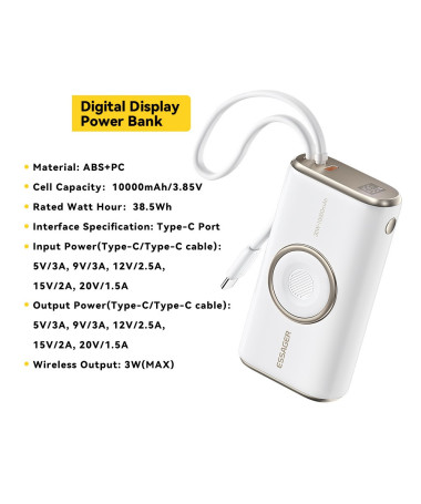 POWER LINK | Batterie externe 10000mAh avec charge sans fil et câble intégré Blanc - photo 7