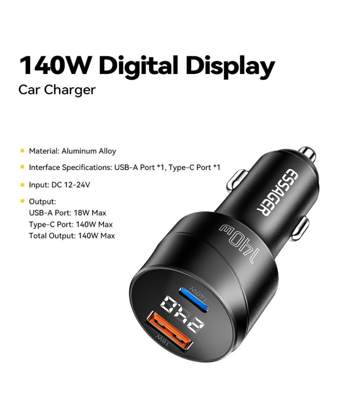 VOLT RUSH | Chargeur voiture 73W double USB, écran digital