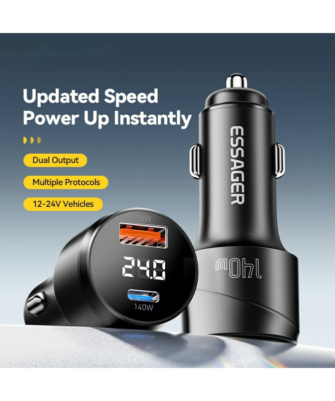 VOLT RUSH | Chargeur voiture 73W double USB, écran digital