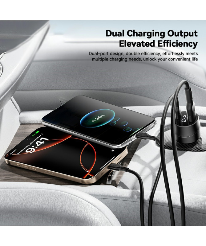 VOLT RUSH | Chargeur voiture 73W double USB, écran digital