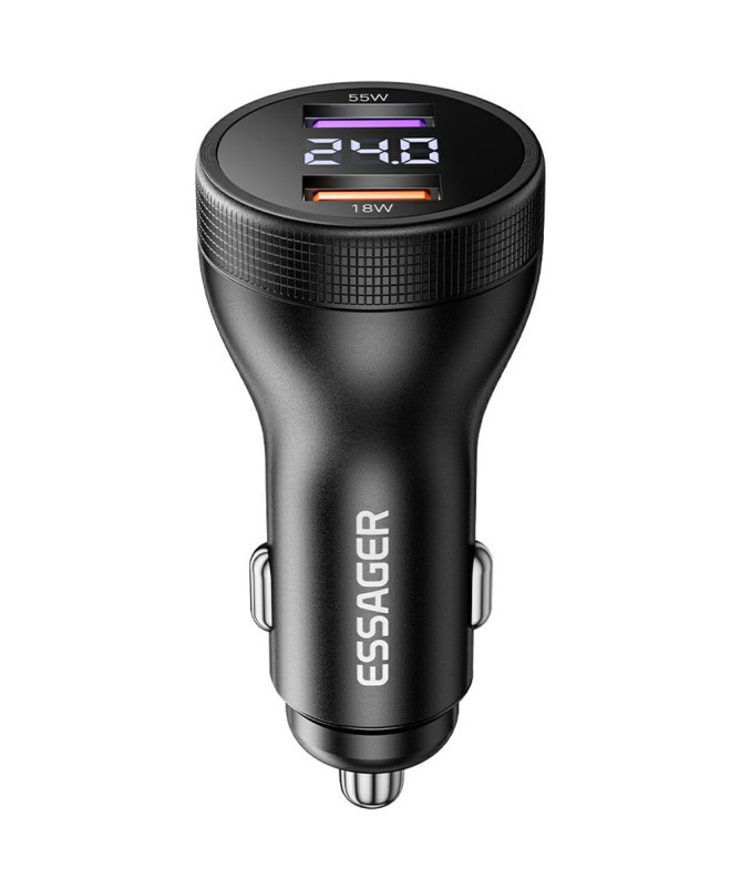 Chargeur voiture 73W double USB, affichage digital