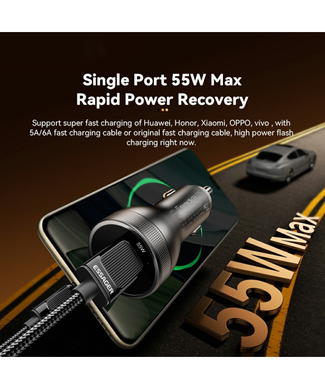 Chargeur voiture 73W double USB, affichage digital