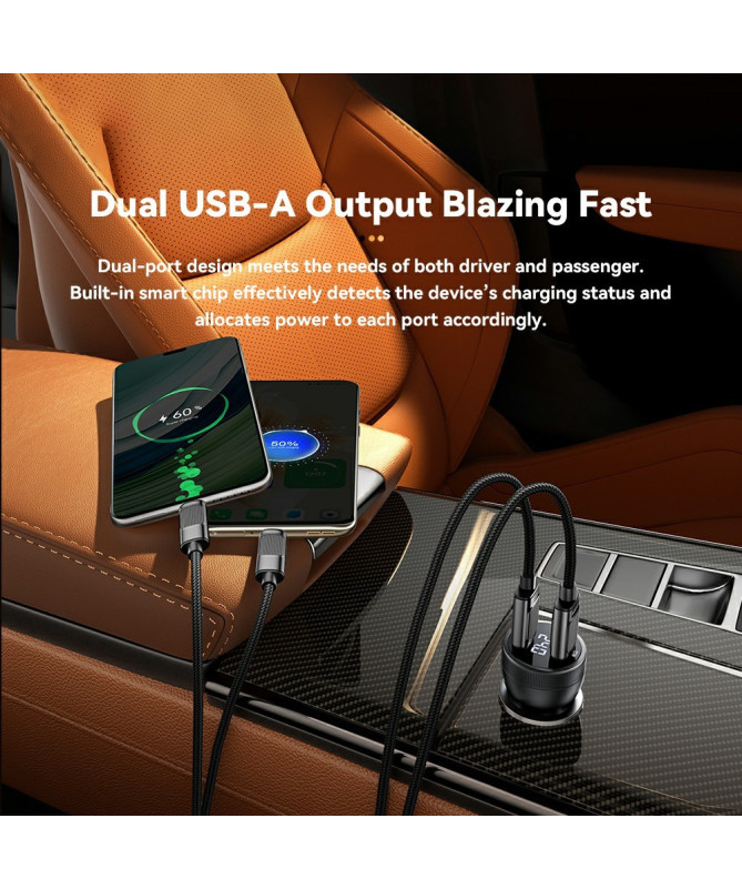 Chargeur voiture 73W double USB, affichage digital