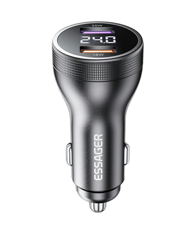 Chargeur voiture 73W double USB, affichage digital