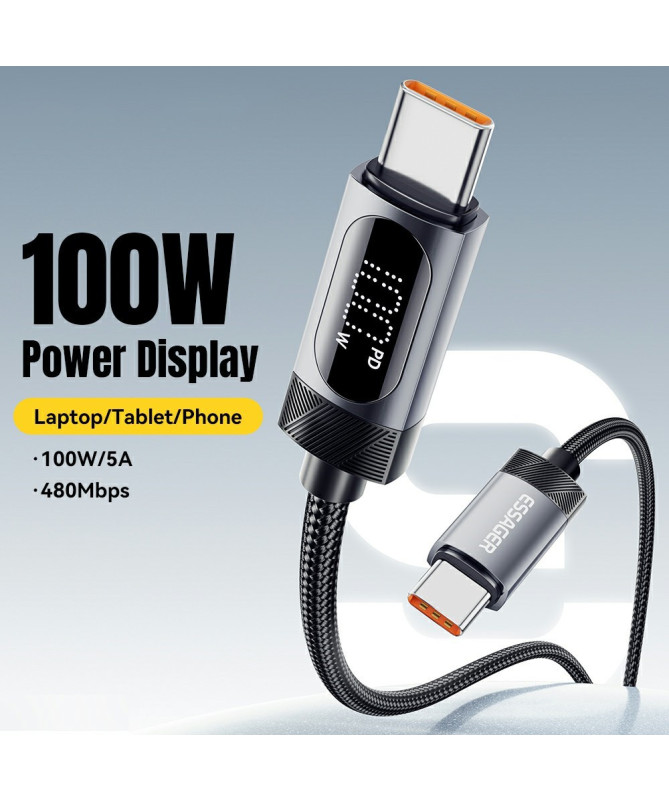 Câble USB-C vers USB-C 100W, affichage digital, 1M
