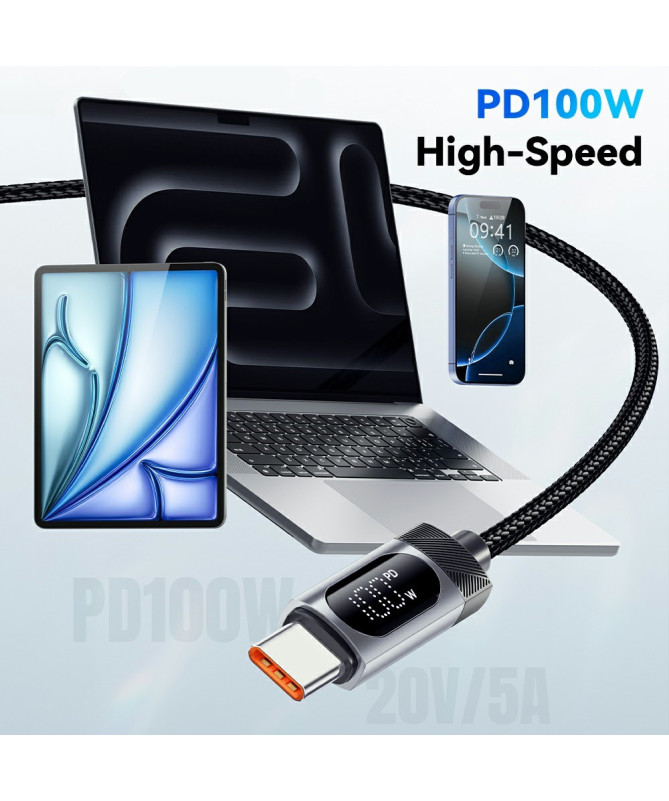 Câble USB-C vers USB-C 100W, affichage digital, 1M