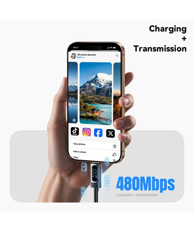 Câble USB-C vers USB-C 100W, affichage digital, 1M