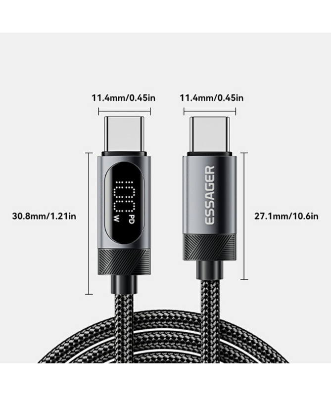 Câble USB-C vers USB-C 100W, affichage digital, 1M
