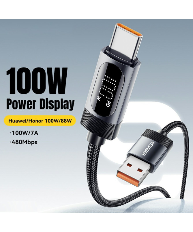 Câble USB-A vers USB-C 7A, affichage digital, 2M