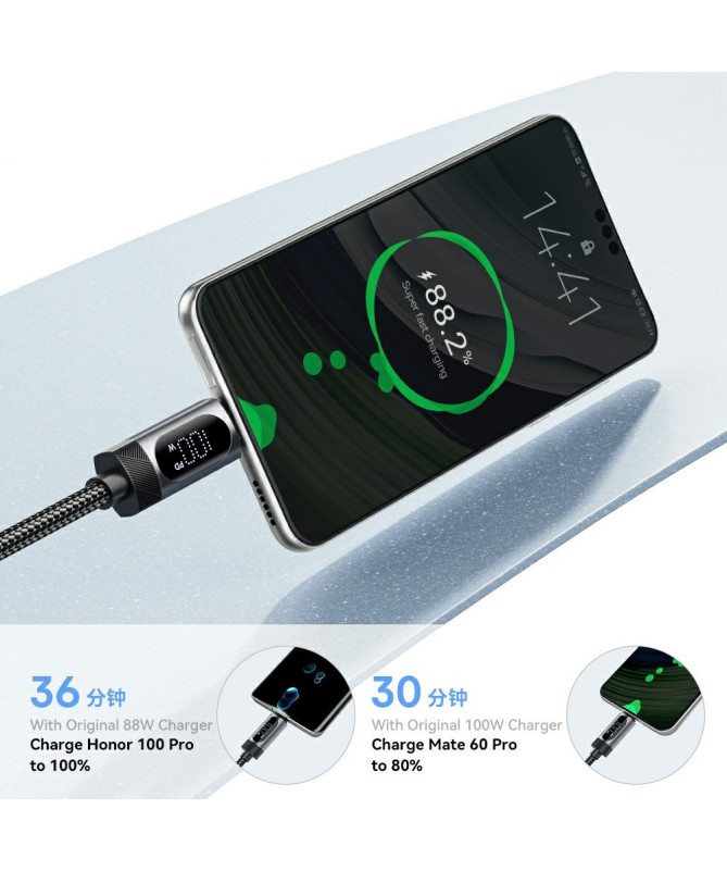 Câble USB-A vers USB-C 7A, affichage digital, 2M