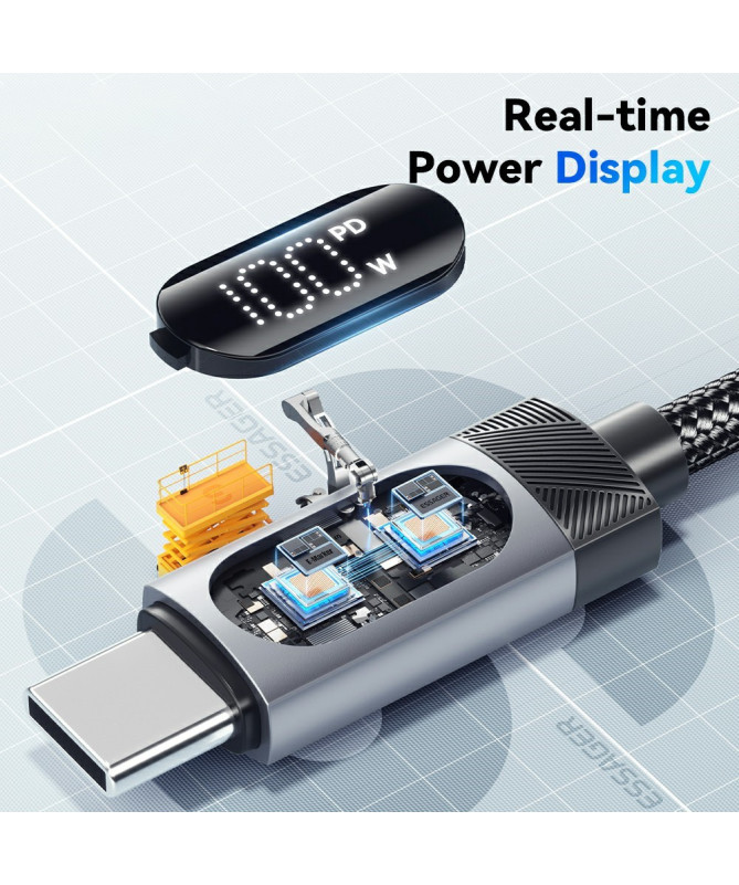 Câble USB-A vers USB-C 7A, affichage digital, 2M