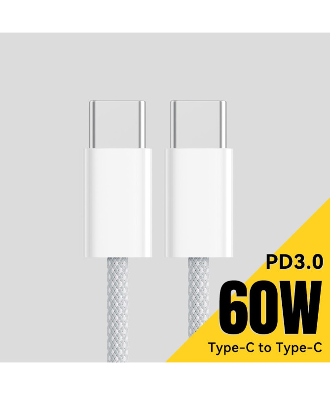 Câble USB-C vers USB-C, 1M, 60W, charge rapide