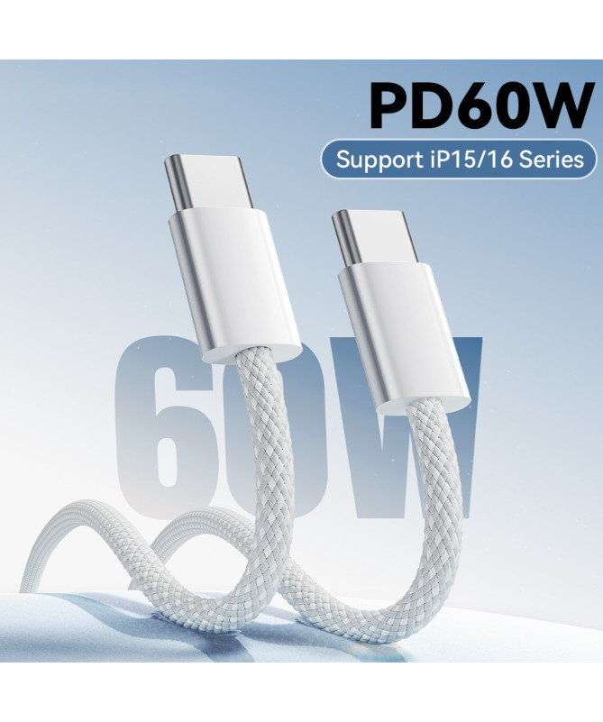 Câble USB-C vers USB-C, 1M, 60W, charge rapide
