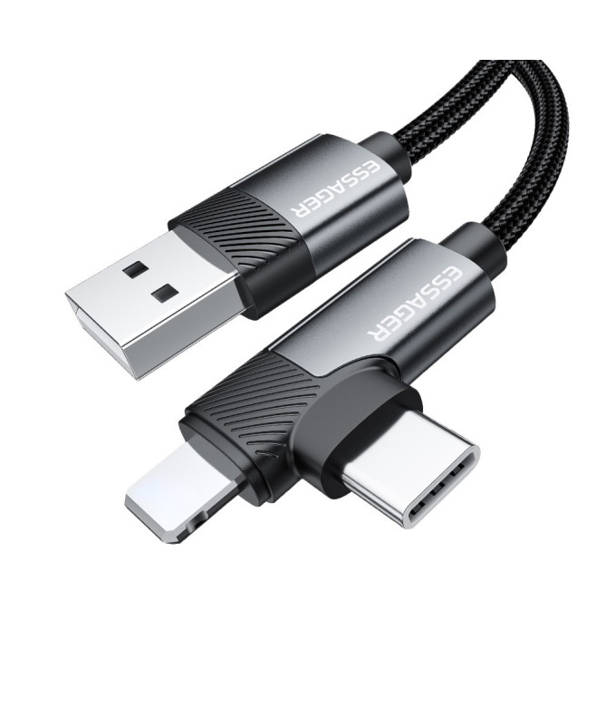 DUO LINK | Câble 2-en-1 USB-A vers Lightning + Type-C, 2M, 3A