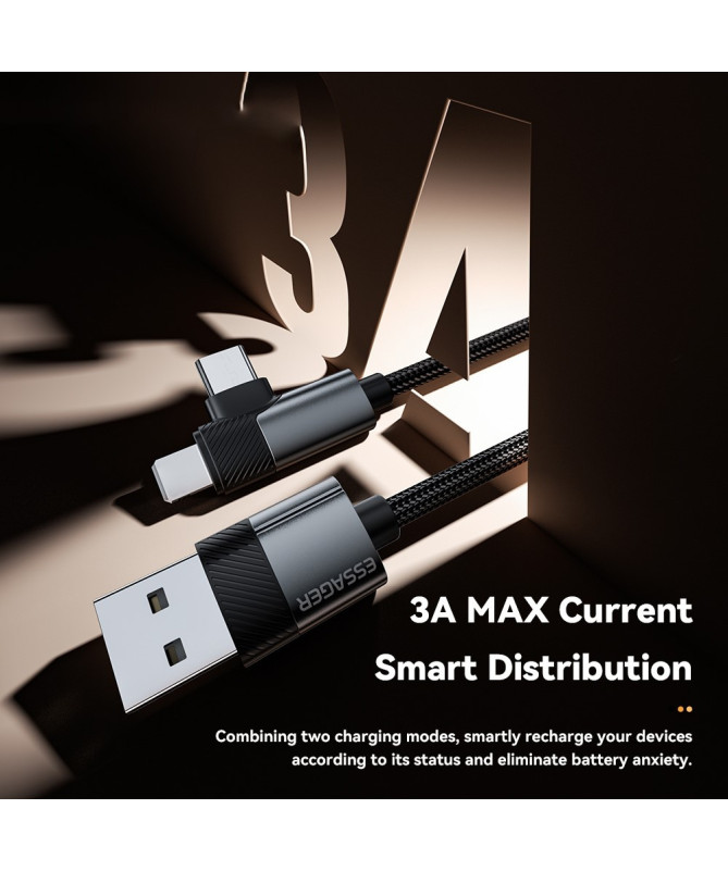 DUO LINK | Câble 2-en-1 USB-A vers Lightning + Type-C, 2M, 3A