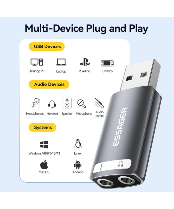 Adaptateur Audio USB vers Double Jack 3.5mm
