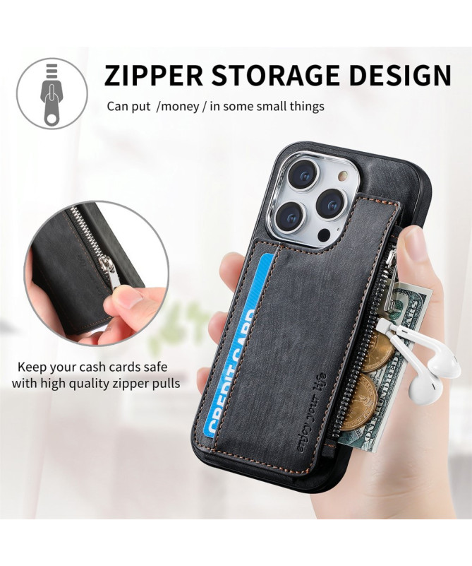 Coque iPhone 13 Pro Max Portefeuille Magnétique Zippé