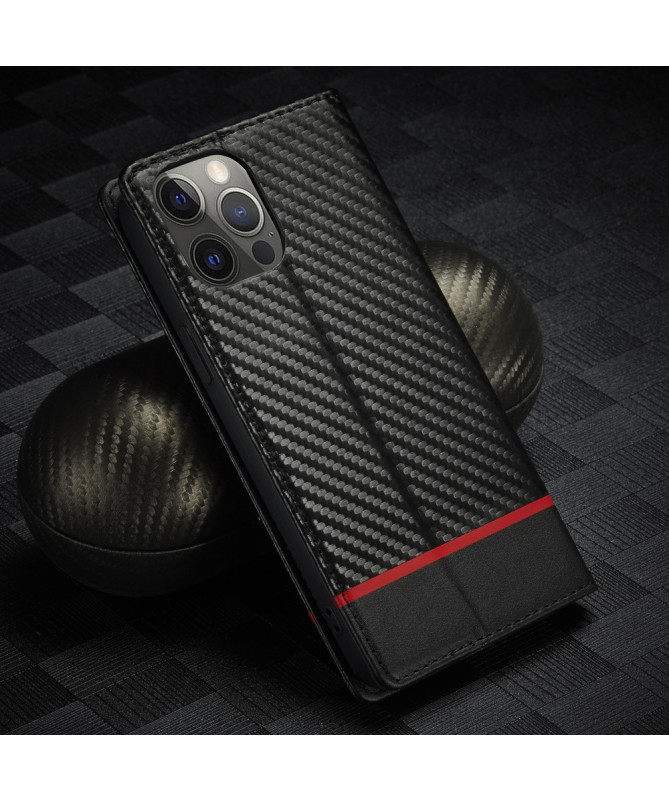 Flip cover iPhone 13 Pro Max fibre de carbone Horizontal Stripe