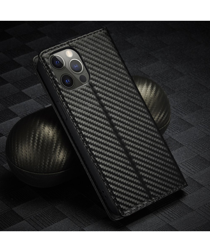 Flip cover iPhone 13 Pro Max fibre de carbone Vertical Stripe
