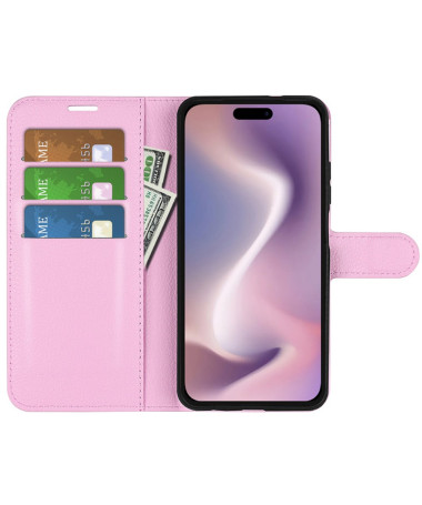 Étui iPhone 16 style cuir porte cartes Rose - photo 15