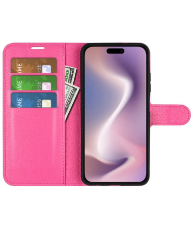 Étui iPhone 16 style cuir porte cartes Magenta - photo 27