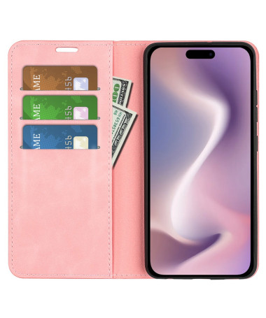 Étui iPhone 16 simili cuir fonction stand Rose - photo 15