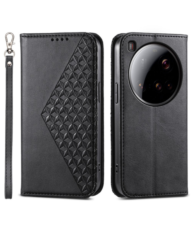 Housse Xiaomi 15 Ultra Rabat Design Géométrique à Lanière