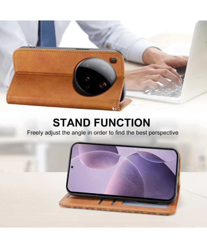 Housse Xiaomi 15 Ultra Rabat Design Géométrique à Lanière