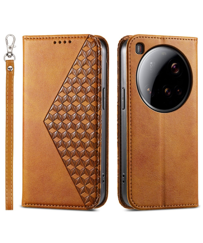 Housse Xiaomi 15 Ultra Rabat Design Géométrique à Lanière