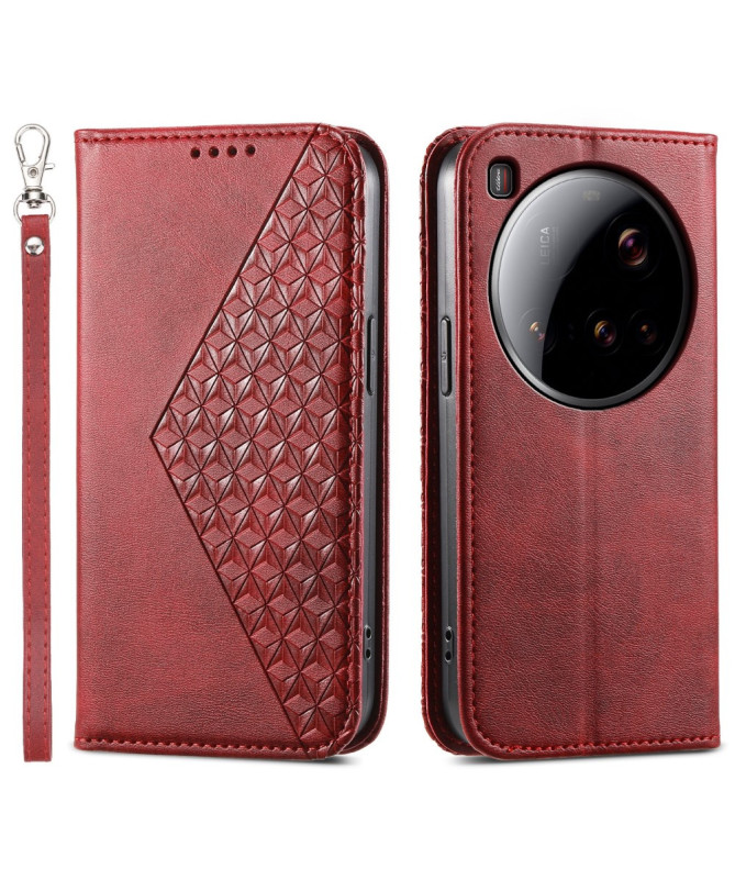 Housse Xiaomi 15 Ultra Rabat Design Géométrique à Lanière