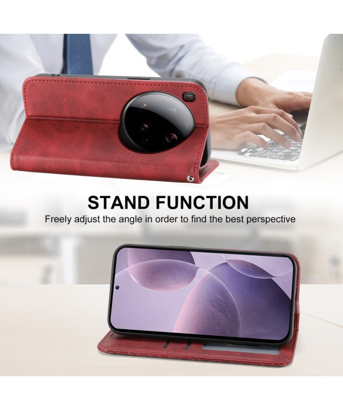 Housse Xiaomi 15 Ultra Rabat Design Géométrique à Lanière