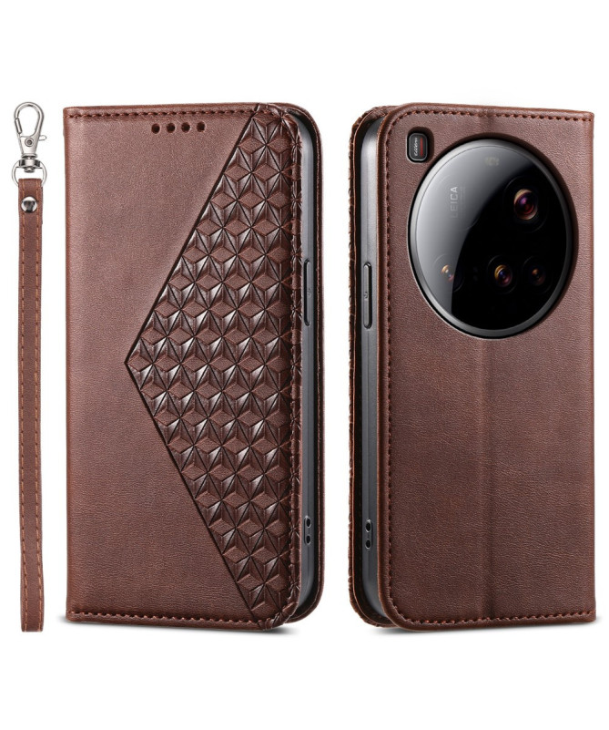 Housse Xiaomi 15 Ultra Rabat Design Géométrique à Lanière