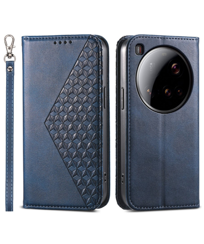 Housse Xiaomi 15 Ultra Rabat Design Géométrique à Lanière