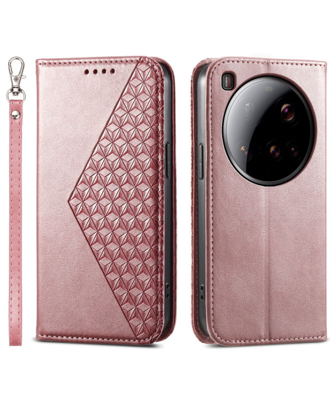 Housse Xiaomi 15 Ultra Rabat Design Géométrique à Lanière