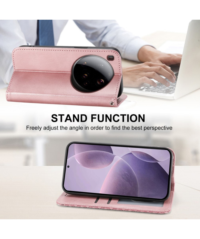 Housse Xiaomi 15 Ultra Rabat Design Géométrique à Lanière