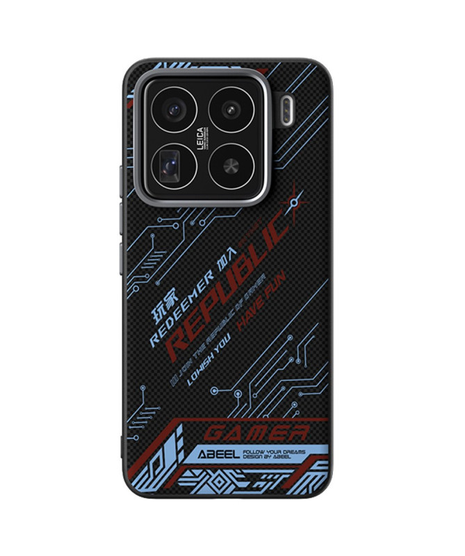 Coque Xiaomi 15 Pro ABEEL Design Circuit Bleu et Rouge