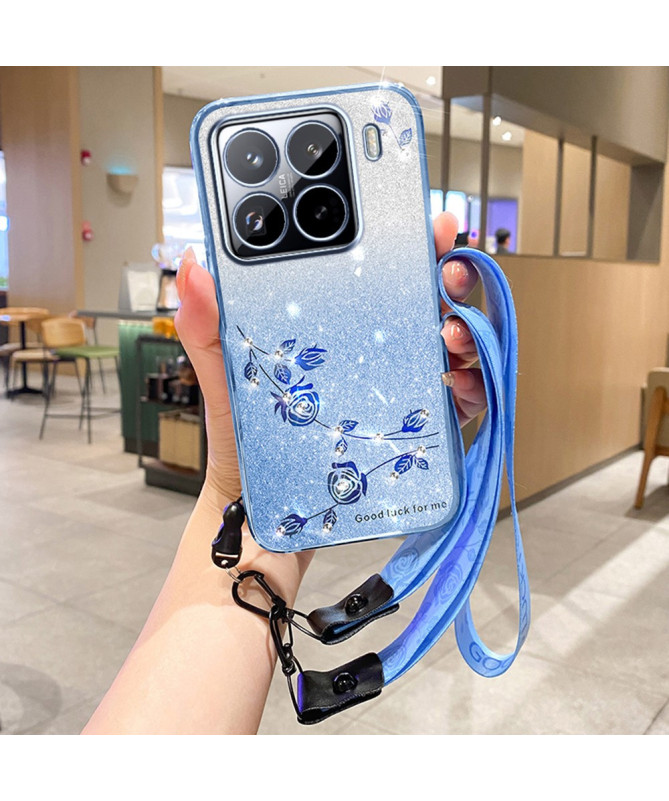 Coque Xiaomi 15 Pro Fleurs et Paillettes avec Cordons