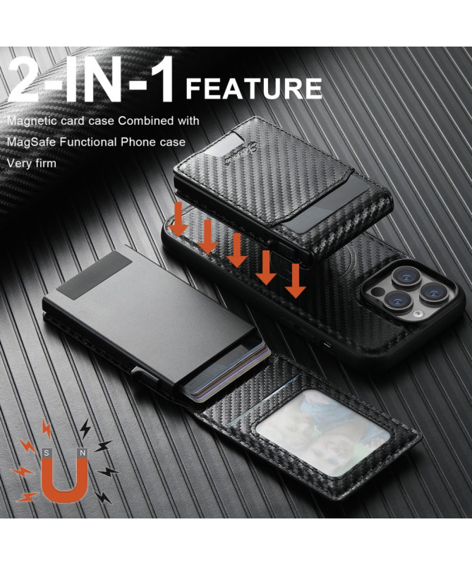 Coque iPhone 13 Pro SUTENI H19 Magnétique Fibre Carbone avec Porte-Car