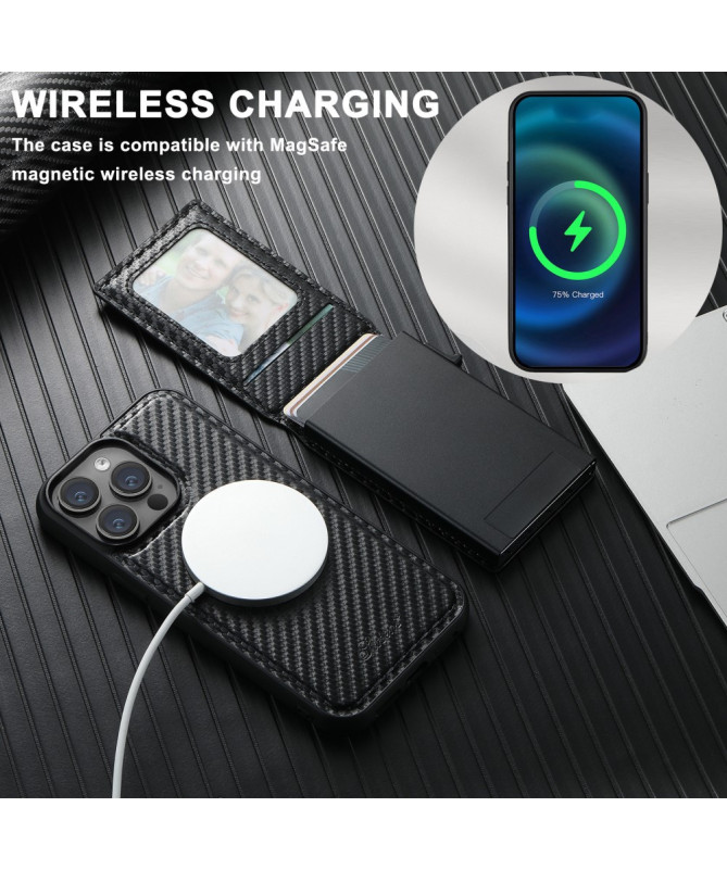 Coque iPhone 13 Pro SUTENI H19 Magnétique Fibre Carbone avec Porte-Car