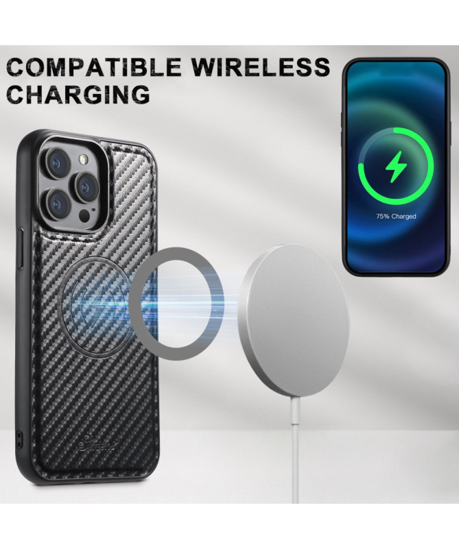 Coque iPhone 13 Pro SUTENI H19 Magnétique Fibre Carbone avec Porte-Car