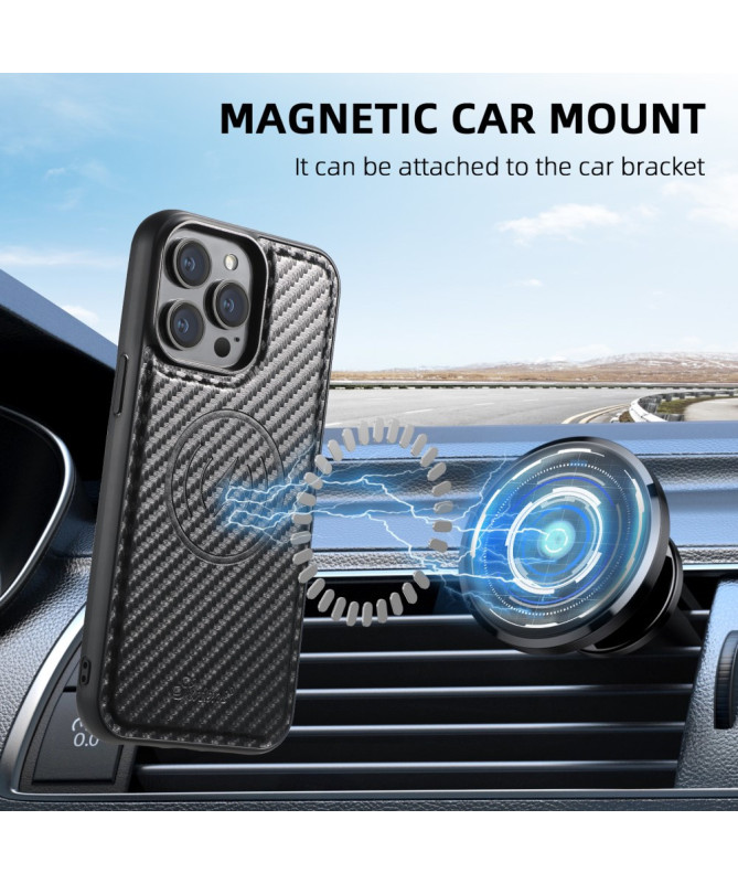 Coque iPhone 13 Pro SUTENI H19 Magnétique Fibre Carbone avec Porte-Car