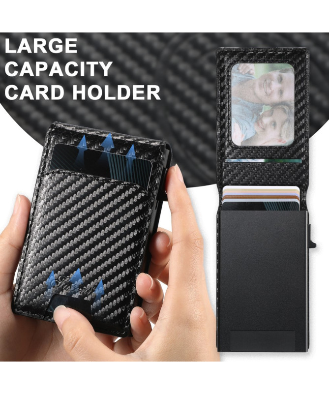 Coque iPhone 13 Pro SUTENI H19 Magnétique Fibre Carbone avec Porte-Car